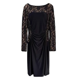 Lauren Ralph Lauren Elegant Lace Sequin Ruched Sheath Cocktail Dress Size 10